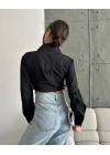 Yanı kemer detaylı crop gömlek siyah s4009