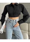 Yanı kemer detaylı crop gömlek siyah s4009