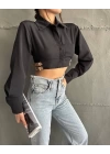 Yanı kemer detaylı crop gömlek siyah s4009