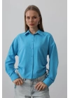 Yanları Bağlamalı Basic Gömlek - Turkuaz