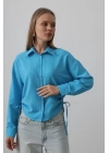 Yanları Bağlamalı Basic Gömlek - Turkuaz
