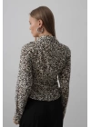 Yanları Büzgülü Leopar Gömlek - Leopar