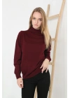 Yarım Boğaz Triko Kazak Yumuşak Dokulu Pamuklu Ince Dokuma, Uzun Kollu Rahat Regular Kalıp - Bordo