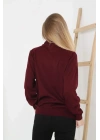 Yarım Boğaz Triko Kazak Yumuşak Dokulu Pamuklu Ince Dokuma, Uzun Kollu Rahat Regular Kalıp - Bordo