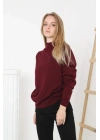 Yarım Boğaz Triko Kazak Yumuşak Dokulu Pamuklu Ince Dokuma, Uzun Kollu Rahat Regular Kalıp - Bordo