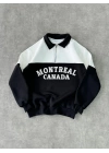 Yarım Fermuarlı Parçalı Yakalı SweatShirt - Siyah