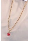 Yeni Sezon Kırmızı Renk Smile Model Retro Gold Metal Kolye