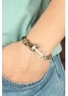 Yeşil Renk Desenli Metal Çapalı Erkek Bileklik