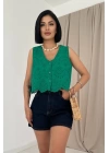 Yeşil Sıfır Kol Brode Bluz