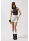 Yıkamalı Halter Yaka Crop Bluz