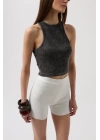 Yıkamalı Halter Yaka Crop Bluz
