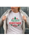 Yılbaşı Merry Christmas Miller Baskılı Oversize Bisiklet Yaka T-shirt - Beyaz