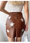 Yıldız baskılı deri etek kahve