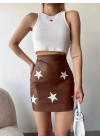 Yıldız baskılı deri etek kahve