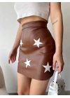 Yıldız baskılı deri etek kahve