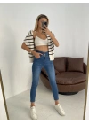 Yüksek Bel Likralı Jean Pantolon 90 Cm