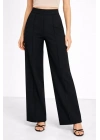 Yüksek Bel Palazzo Pantolon Çima Dikişli Bol Paça Akıcı Kumaş Günlük Ve Ofis Şıklığı - Siyah