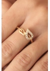 Zirkon Taşlı Gold Renk Yaprak Model Kadın Yüzük