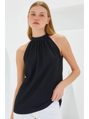 0489 Halter Yaka Örme Bluz - Siyah