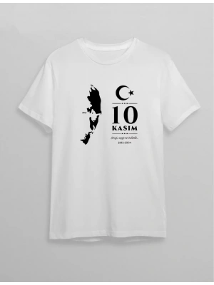 10 Kasım Atatürk Baskılı T-shirt - Beyaz
