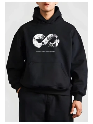 10 Kasıma Özel Üç İplik Kapşonlu Baskılı SweatShirt - Siyah