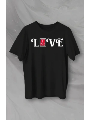 14 Şubat Sevgililer Günü Love Baskılı Oversize Bisiklet Yaka T-shirt - Siyah