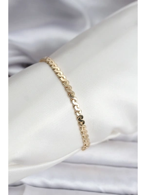 14K Gold Renk Kaplama Ezme Yılan Zincir Model CM Kadın Bileklik