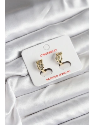 14K Gold Renk Kaplama Yarım Halka Zirkon Taşlı CM Kadın Küpe