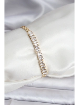 14K Gold Renk Kaplama Zirkon Taşlı Baget Model CM Kadın Bileklik