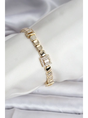 14K Gold Renk Kaplama Zirkon Taşlı CM Kadın Bileklik