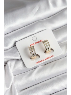 14K Gold Renk Kaplama Zirkon Taşlı CM Kadın Küpe