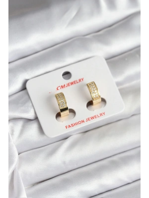 14K Gold Renk Kaplama Zirkon Taşlı Halka CM Kadın Küpe