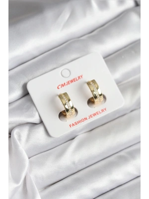 14K Gold Renk Kaplama Zirkon Taşlı Halka Model CM Kadın Küpe