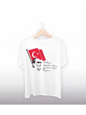 19 Mayıs 20/1 Baskılı T-shirt - Beyaz