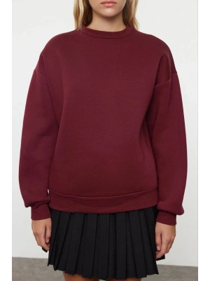 3 iplik şardonlu bisiklet yaka sweatshirt bordo