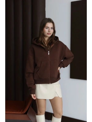 3 iplik şardonlu kapşonlu hoodie frm kahve p510437