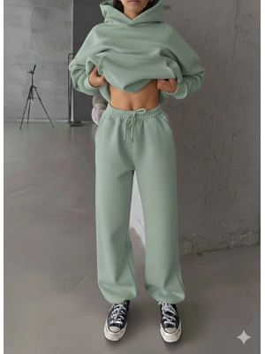 3 iplik şardonlu Lastik paça eşofman mint p510439