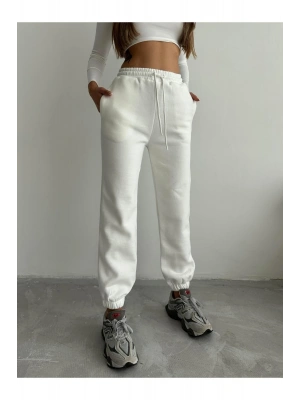 3 iplik şardonlu paça lastikli eşofman beyaz is001