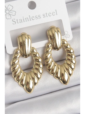316 Çelik Gold Renk İşlemeli Motiif Model Kadın Küpe