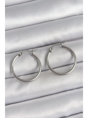 316 Çelik Gümüş Renk 22 mm Halka Model Kadın Küpe