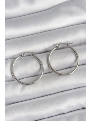 316 Çelik Gümüş Renk 27 mm Halka Model Kadın Küpe