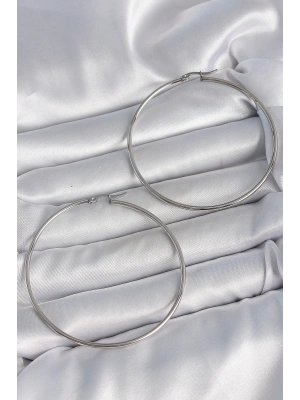 316 Çelik Gümüş Renk 63 mm Halka Model Kadın Küpe