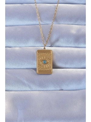 316L Altın Renk İşlemeli Nazarlı Göz Model Vintage Kolye