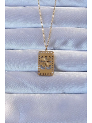 316L Altın Renk İşlemeli Yonca Model Vintage Kolye