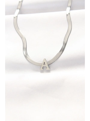 316L Çelik A Harfli Silver Renk İtalyan Zincirli Kolye