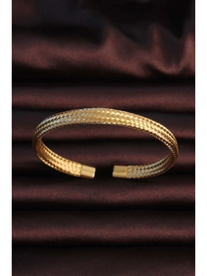 316L Çelik Altın Renk Hasır Görünüm Erkek Bileklik