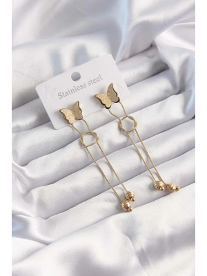 316L Çelik Altın Renk Sallantılı Düğüm Model Kelebek Küpe