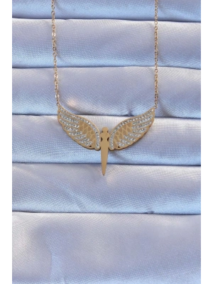 316L Çelik Altın Renk Zirkon Taşlı Mikail Kolye