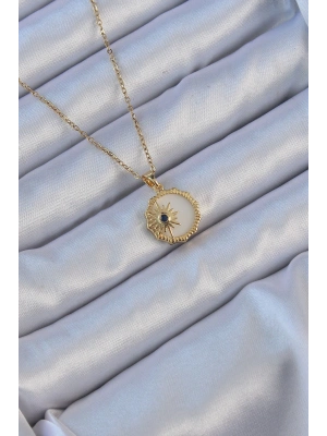 316L Çelik Altın Renk Zirkon Taşlı Mineli Kutup Yıldızı Kolye