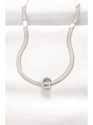 316L Çelik C Harfli Silver Renk İtalyan Zincirli Kolye